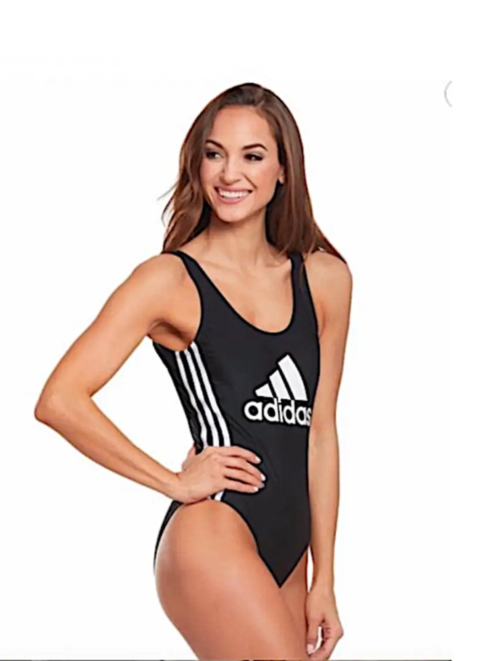 Adidas Women's Black 3-Stripes U-Back Swimsuit